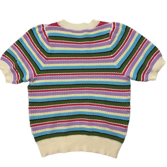 Vine & Love Kenzie Sweater Multicolored Stripes Scallop Neck Women's size Med - Picture 2 of 9